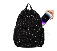 Sac à dos mignon pour l'école 31 x 15 x 40 cm avec nœuds imprimés à pois | Sac d'école mignon à poches multiples pour un usage quotidien, décontracté, pique-nique, randonnée, court voyage, magasinage