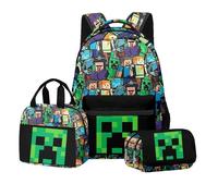 Sac à Dos Minecraft, Lot de 3 Cartable Garcon Primaire Sac A Dos Garcon Primaire Sacs Scolaires, Cartables et Trousses, 42.x30.15cm