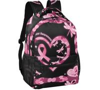 Sac à dos minimaliste en tissu sergé léger pour adolescents, Sensibilisation au cancer du sein libellules en forme de cœur, Medium, Sac à dos