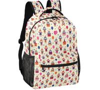 Sac à dos minimaliste en tissu sergé multi-poches pour adolescents de 7 à | Motif chat d'anniversaire mignon sans couture avec ballons et chapeaux