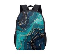 Sac à dos moderne abstrait bleu vert doré marbre imprimé 43,2 cm pour adolescents et enfants, sac d'école avec texture de pierre fluide, art, 04, L, Minimaliste