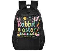 Sac à dos moderne en tissu sergé 6 compartiments pour garçons et filles | Lapin idiot de Pâques est pour Pâques chrétienne religieuse