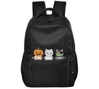 Sac à dos moderne en tissu sergé léger pour adolescents de 7 à 18 ans | Monstres d'Halloween amusants, chats, citrouille, momie, zombie, amoureux des chats