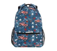 Sac à dos Monster Truck à cinq branches avec motif étoiles rouges et blanches pour garçons et filles - Grand sac à dos pour l'école primaire
