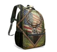 Sac à dos motif drapeau américain réaliste, cerf, aigle, nature, forêt patriotique, 40,6 cm, imprimé sur toute la surface, 02, L, Décontracté
