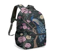 Sac à dos motif plumes de paon étoilé 42 cm Motif galaxie céleste Bleu marine, 03, L, Décontracté
