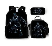 Sac à dos MTOWSUC Black Panther 3D Impression 16 pouces Ensemble Scolaire 3 pièces