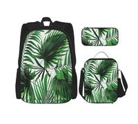 Sac à dos multifonction avec sac à déjeuner et trousse à crayons Motif palmier, noir, One Size