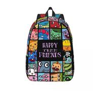 Sac à dos multifonction rétro lavable avec affiche «Happy Tree Friends», ideal pour l'anniversaire d'un Garcon ou pour le lycée Noir