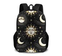 Sac À Dos Mystical Magical Cosmic Astrology Sun Crescent Moon Stars Gold Black Art Backpack Léger Sac D'École Tendance Cartable pour Camping Étudiant Randonnée