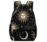Sac À Dos Mystical Magical Cosmic Astrology Sun Crescent Moon Stars Gold Black Art Bookbag Tendance Cartable Léger Daypack pour Camping Randonnée Voyage