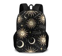Sac À Dos Mystical Magical Cosmic Astrology Sun Crescent Moon Stars Gold Black Art Sac D'École Loisirs Daypack Tendance Backpack pour Camping Cadeau Rentrée Étudiant
