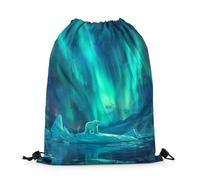 Sac À Dos Natural Iceberg Cute Bear Ombre Aurora Starry Galaxy Stars Wildlife Wild Arctic Animal Print Gym Sack Colourful Sacs À Cordon Résistant Sac De Sport pour Voyage École Camping 36X42CM