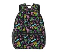 Sac À Dos Neon Flamingos Palm Trees Pineapples Tropical Drinks Bookbag Légerdaypack Ordinateur Portable Backpack pour Voyage Randonnée Camping