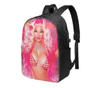 Sac à dos Nicki Minaj pour homme, femme, adolescent, résistant à l'eau, décontracté, compatible avec ordinateur portable avec port de chargement USB, cartable de 43 cm pour voyage, Noir
