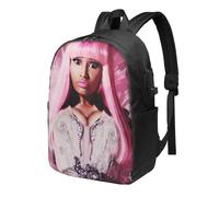 Sac à dos Nicki Minaj pour homme, femme, adolescent, résistant à l'eau, décontracté, compatible avec ordinateur portable avec port de chargement USB, cartable de 43 cm pour voyage, Noir