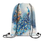 Sac À Dos Noël Paon Faune Animal Neige Hiver Joyeux Noël Gym Sack Imperméable Sacs À Cordon Résistant Sac De Sport pour Vacances Camping Voyage 36X42CM