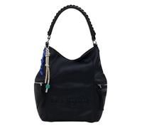 Sac à dos noir uni avec une anse tressée et le nom de la marque embossé