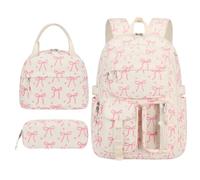 Sac à dos ordinateur en velours côtelé pour femme avec nœud et sac à | Sacs d'école en velours côtelé pour femmes - grand compartiment, lunch bag inclus, idéal pour écoliers (style1)