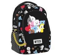 Sac à dos organisé OVETTO 3 fermetures éclair - BT21 - avec stylo magique offert, Noir