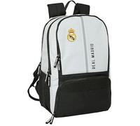 safta Real Madrid 1ère équipe 24/25 - Sac à dos de padel, idéal pour différents âges, confortable et polyvalent, qualité et résistance, 30 x 17 x 42 cm, Blanc/gris, Blanc/gris, Estándar, Décontracté