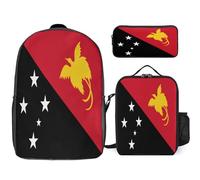 Sac À Dos Papouasie-Nouvelle-Guinée Drapeau National Sac Scolaire Léger Pour Filles Garçons Ensemble 3 En 1 Grande Capacité Sac À Dos Imperméable Avec Déjeuner Et Trousse Pour Enfants Étudiants Ados