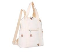 Sac à dos parental avec poches latérales d'accès rapide en coton imperméable, motif fleur/ours, plusieurs couches organisationnelles, sac à dos de soins spacieux