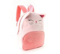 Sac a dos peluche enfant avec Oreilles de chat, petit sac a dos maternelle fille chat mignon cartable maternelle fille Moelleux et Pelucheux, Cartable kawaii de Voyage et Doudou (Red, One Size)