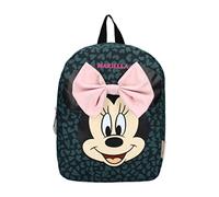 Sac à dos personnalisé Disney Minnie Mouse avec nom pour fille | Petit sac à dos pour enfants avec grand nœud et pois, Vert foncé avec petits cœurs, 31 x 23 x 9 cm