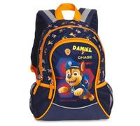 Sac à dos personnalisé Paw Patrol - Sac à dos pour enfants garçons et filles avec nom - Sac à dos de loisirs avec poches latérales en filet - Poche avant, Chase - Bleu foncé/orange, 35 x 27 x 15 cm
