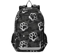 Sac à dos personnalisé pour enfants de 8 à 12 ans : sac à dos décontracté pour garçons et filles de 6e année en couleurs assorties - Empreinte de pied d'animal, argent, noir, camouflage
