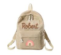 Sac à dos personnalisé pour filles et filles, sac d'école tissé en corde de coton, sac d'école alphabet pour et photo Grand (kaki, B)