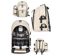 Sac à dos pique-nique - Isotherme - Beige - 4 personnes - 29 accessoires inclus - Polyester 600D