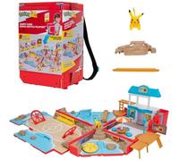 BANDAI - Pokémon - Sac à Dos du dresseur Plage - Univers de Jeu Pokémon avec Mini-Jeux - Sac Qui se transforme en Aire de Jeu Plage - Figurine Pikachu Incluse - Coffret Jouet Enfant 4 Ans et + JW3424