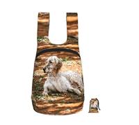 Sac à Dos Pliable en Polyester, Portable et réutilisable, idéal pour Les Voyages et Le Shopping. Fermeture éclair. Motif : Setter Anglais, Automne, Animaux de Compagnie, Chiens.