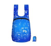 Sac à dos pliable en polyester, portable et réutilisable, idéal pour les voyages et le shopping. Fermeture éclair. Motif amusant pour les professeurs de sciences : tableau périodique des éléments.