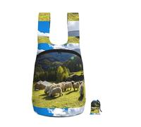 Sac à dos pliable en polyester, portable et réutilisable, idéal pour les voyages et le shopping. Fermeture éclair. Motifs : nid de mouton à nez noir des Alpes suisses et du Valais, animaux et nature.