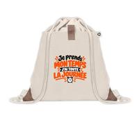Sac à Dos Pochette Avant Beige Je prends mon temps, j'ai toute la journée Expressions Françaises | Sac de Sport 220 g/m² 50 % Coton Recyclé Poche Velcro 8 L | Gym Piscine École | Idée Cadeau Rentrée