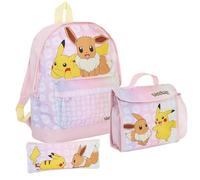 Sac à dos Pokémon pour fille + sac à déjeuner + trousse à crayons 3 pièces Pikachu et Évoli