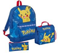 Sac à dos Pokémon + sac à déjeuner + trousse à crayons 3 pièces Pikachu, bleu, Sac à dos
