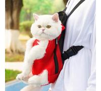 Sac À Dos Porte-Animal Ventral, Porte-bébé Réglable pour Chats Et Petits Chiens avec Filet Respirant, Sac De Transport Mains Libres pour Promenades, Randonnées Et Activités De Plein Air(Red,M(33cm))