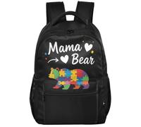 Sac à dos pour adolescent look minimaliste doublure peau de pêche bretelles | Mama Bear Mom Puzzle Sensibilisation à l'autisme