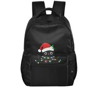 Sac à dos pour adolescent look minimaliste doublure peau de pêche | Père Noël chat noir emmêlé dans les lumières du sapin de Noël