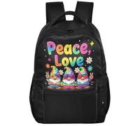 Sac à dos pour adolescent style moderne avec doublure en peau de pêche | Trois gnomes hippie I Peace Love Gnome I Tie Dye Peace Sign