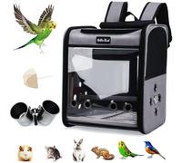 Sac à Dos pour Cage à Oiseaux avec Barre Debout, Grande Cage de Voyage pour Animaux de Compagnie avec gobelets de Serrage en Acier Inoxydable, 1 Plateau en Plastique, 1 Pierre de molaire, Pliable