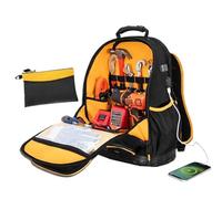 Sac à dos pour chantier d'électricien - Pochette à base rigide renforcée, support de rangement robuste pour outils, système d'organisation à plusieurs poches, tissu robuste et résistant à l'usure | Sa