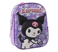 Sac à dos pour enfant 3D Kuromi Hello Kitty Fille - Sac à dos scolaire taille unique violet avec relief EVA, grande poche frontale et poche latérale en maille, licence officielle pour école et crèche