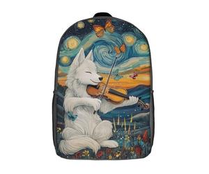 Sac à dos pour enfant, imprimé loup jouant du violon en 3D, sac à dos pour garçons et filles, sac d'école léger et réglable de 43 cm pour l'école primaire.