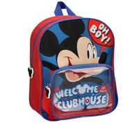 Sac à dos pour enfant Mickey Mouse - Sac à dos scolaire avec poche avant transparente, fermetures éclair avec poignées Mickey, polyester et PVC, idéal pour la maternelle et la rentrée scolaire