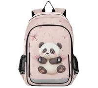 Sac à dos pour enfants de 8 à 12 ans : sac à livres de grande capacité pour adolescents filles garçons dans des couleurs assorties - dessin animé mignon pandas pêche